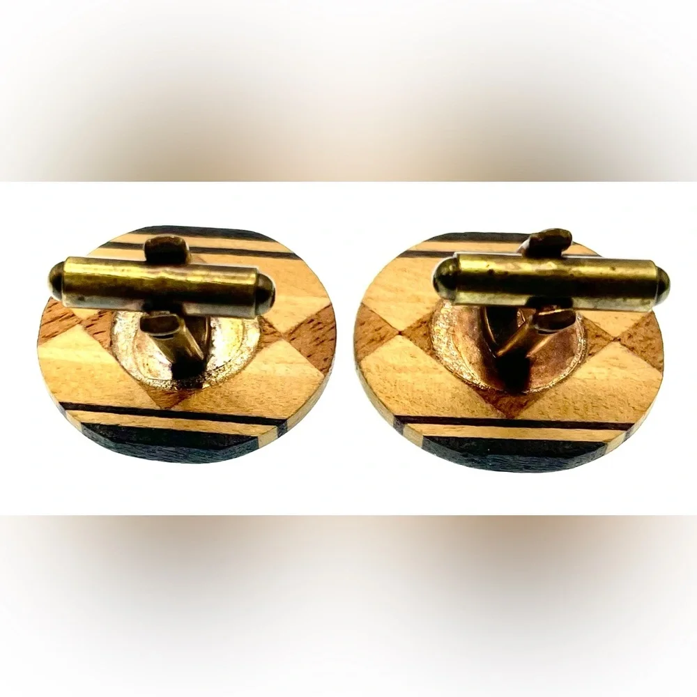 3 for $30 Vintage Wood Inlay Cufflinks Geometric Design